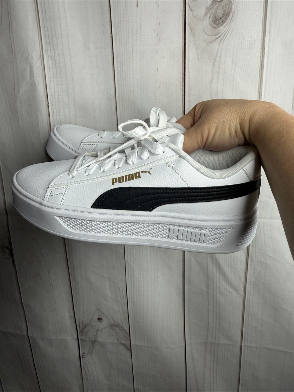 Puma White Sneakers with Black and Gold platform NEW 8